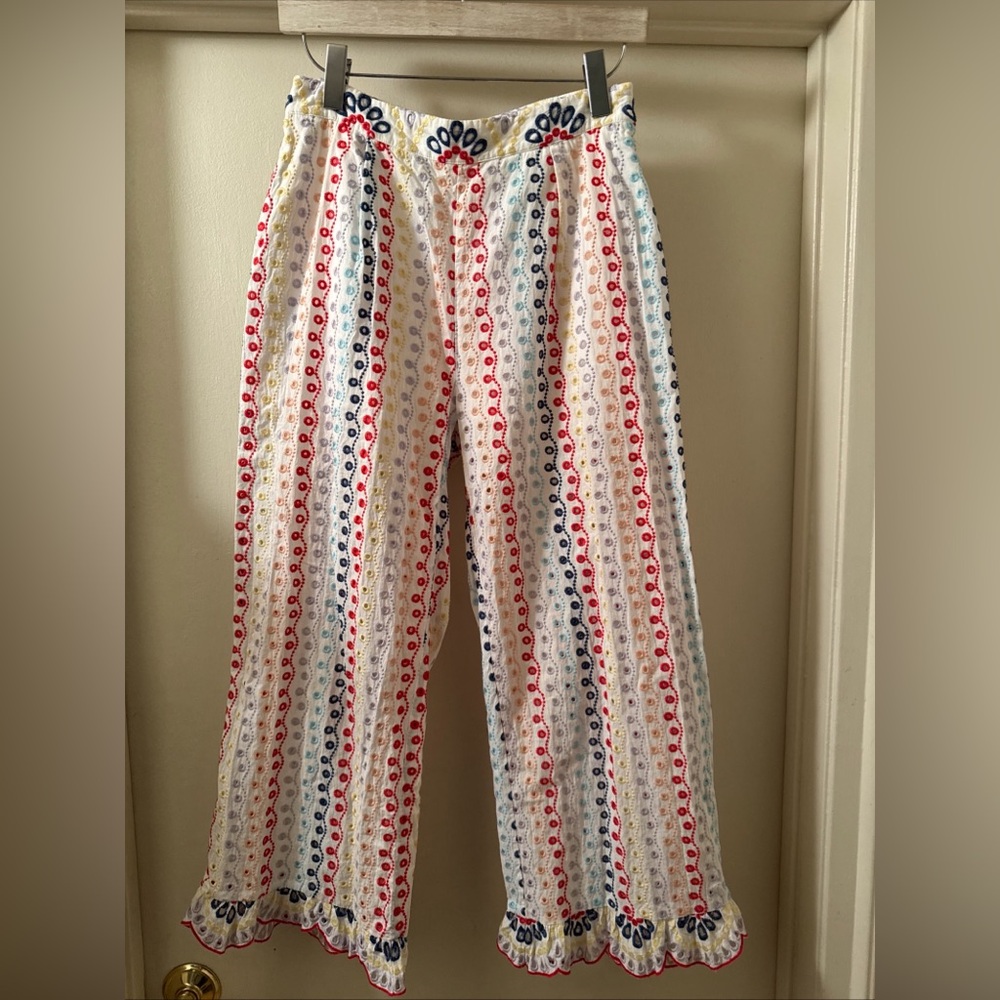 Red Carter Layla Small Eyelet Multicolor Embroidered Crop Boho Summer Pants m